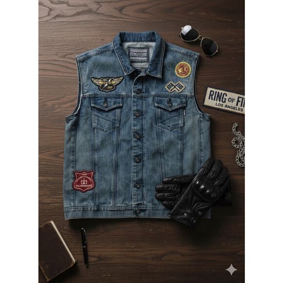 Men’s Ring of Fire Los Angeles Denim Vest XXL - Picture 1 of 8